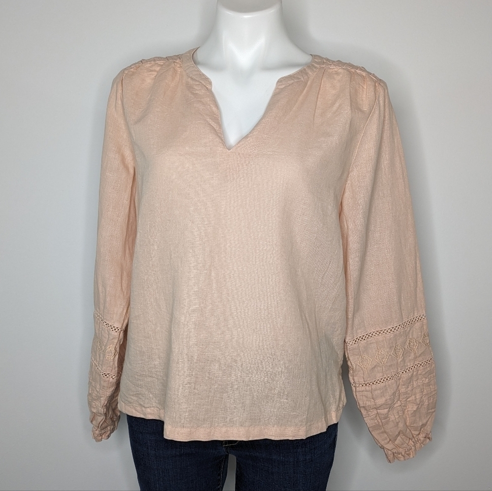 NWT Rachel Zoe cream/peach linen & cotton v neck blouse M
